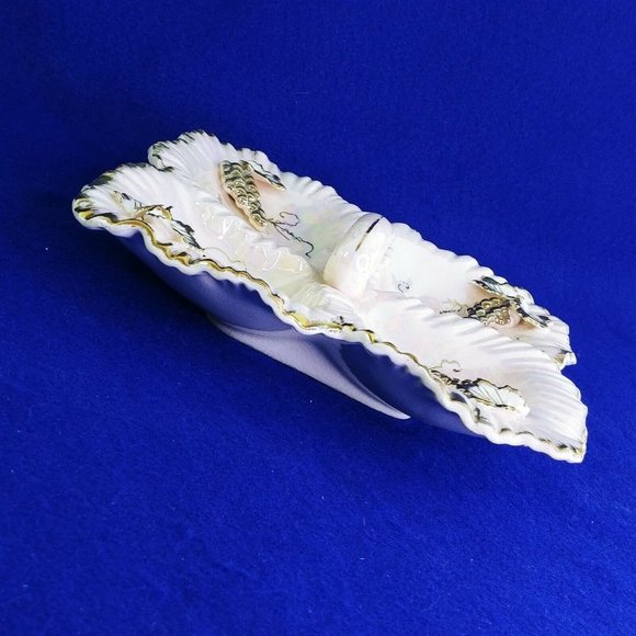 Dish Divided with Handle Pink Opalescent Gold Leaf Accents Collectible Vintage - Picture 9 of 9